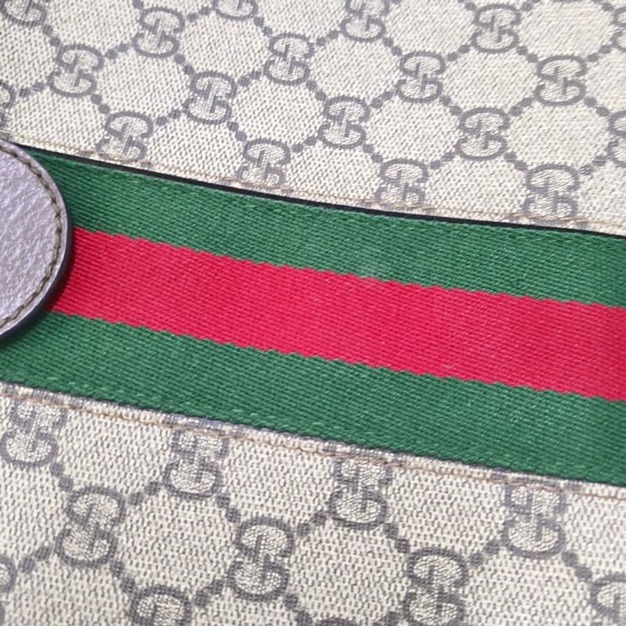 GUCCI Ophidia 小號 米色塗層帆布老花印花單肩包手提包 金色五金 可拆卸肩帶-9