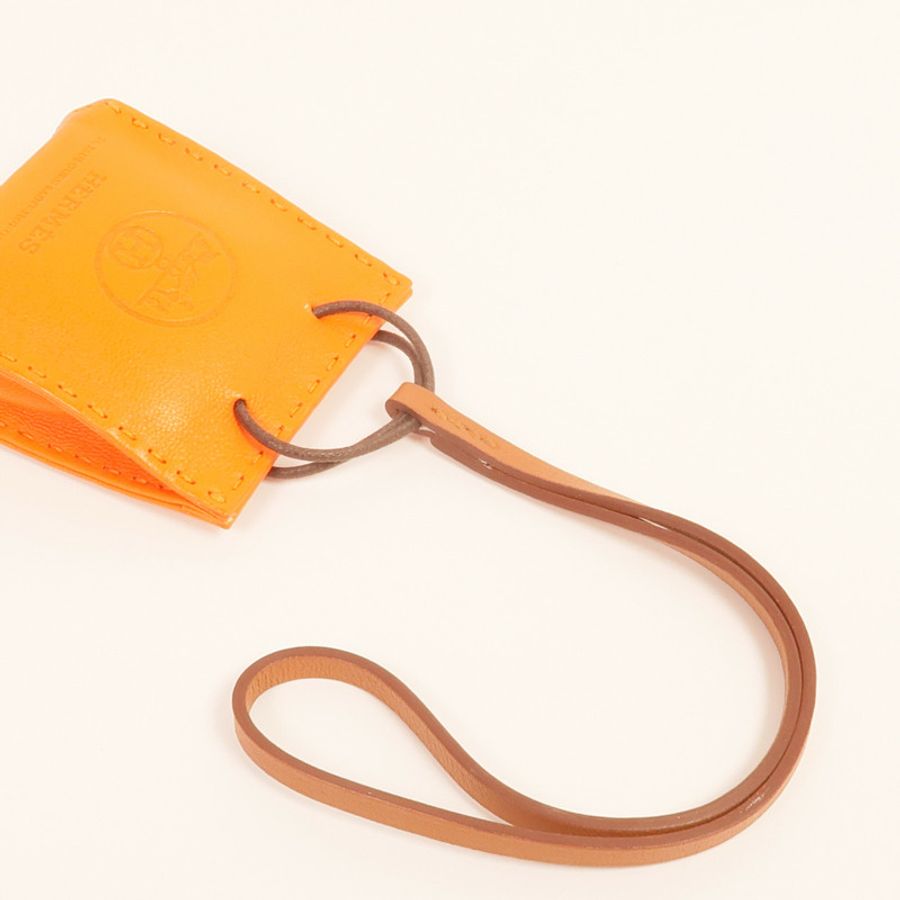 HERMES Milo/Swift皮革Sac Orange Charm掛飾-4