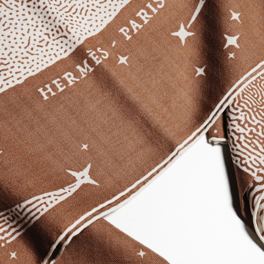 HERMES 月光飛馬 金棕 140 羊絨圍巾 絲巾-4