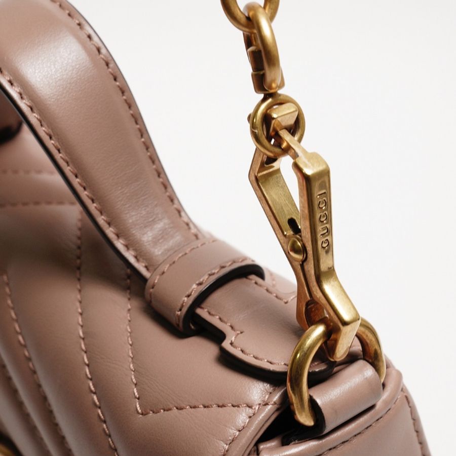 GUCCI GG Marmont 經典金屬雙G LOGO迷你手提兩用包(奶茶色)-9