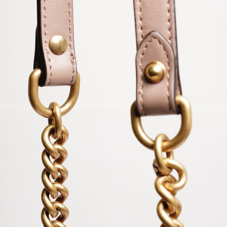 GUCCI GG Marmont 經典金屬雙G LOGO迷你手提兩用包(奶茶色)-10