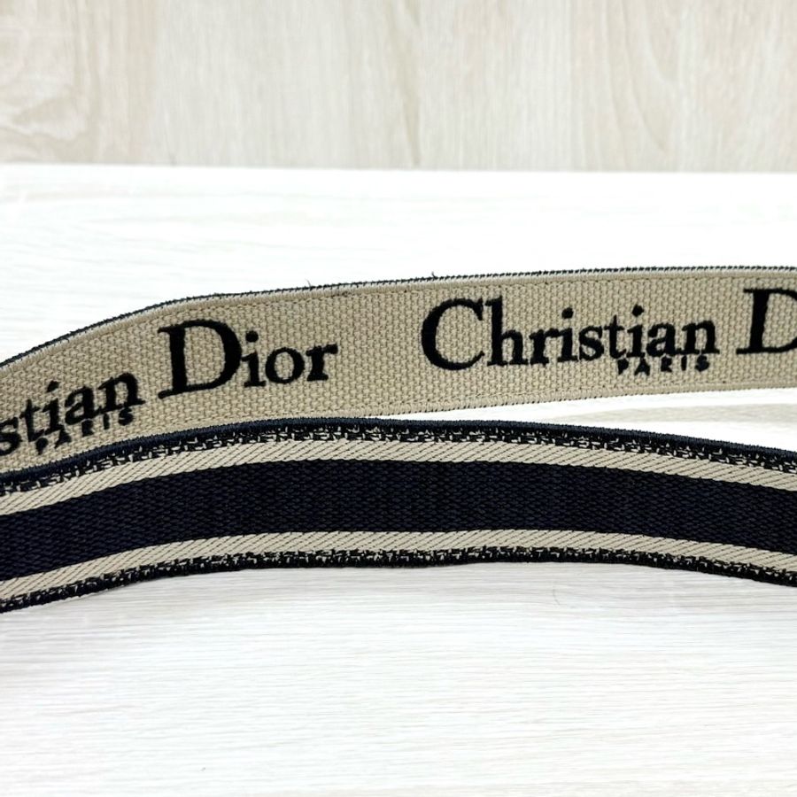 DIOR藍色緹花布刺繡雙面LOGO背帶-8