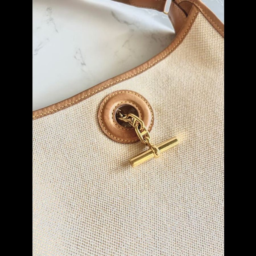 【LA LUNE】絕版中古包 Hermes Vespa PM 帆布拼皮革包 側背包 單肩包 二手包-3