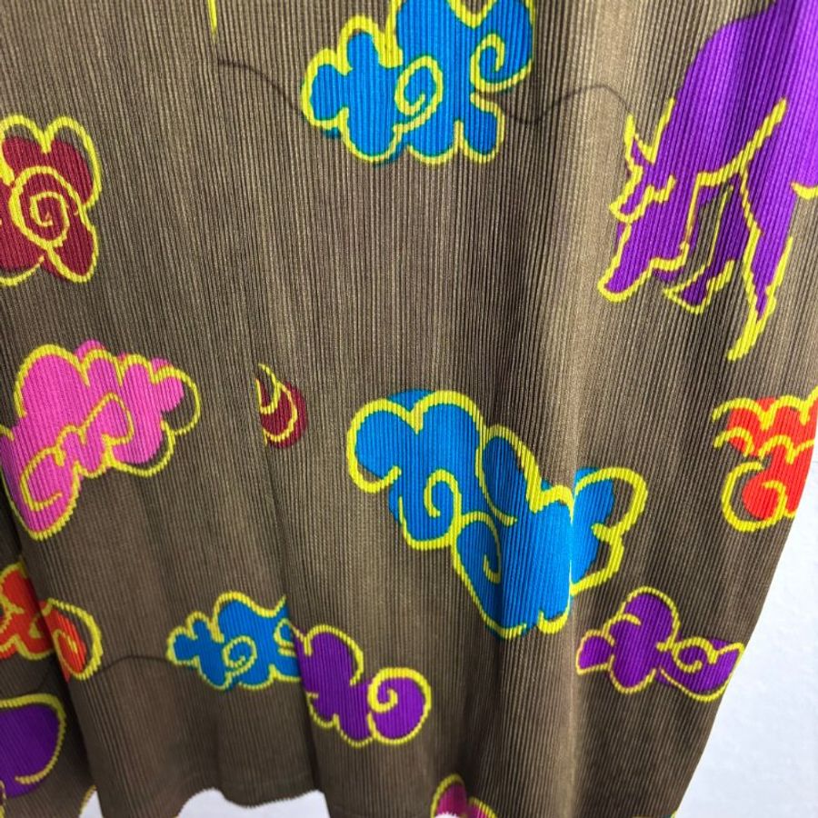 絕版收藏 ::三宅一生 Issey Miyake :: Pleats Please PP 鬥牛雲圖樣 秋香色外罩衫 上衣 3號-12