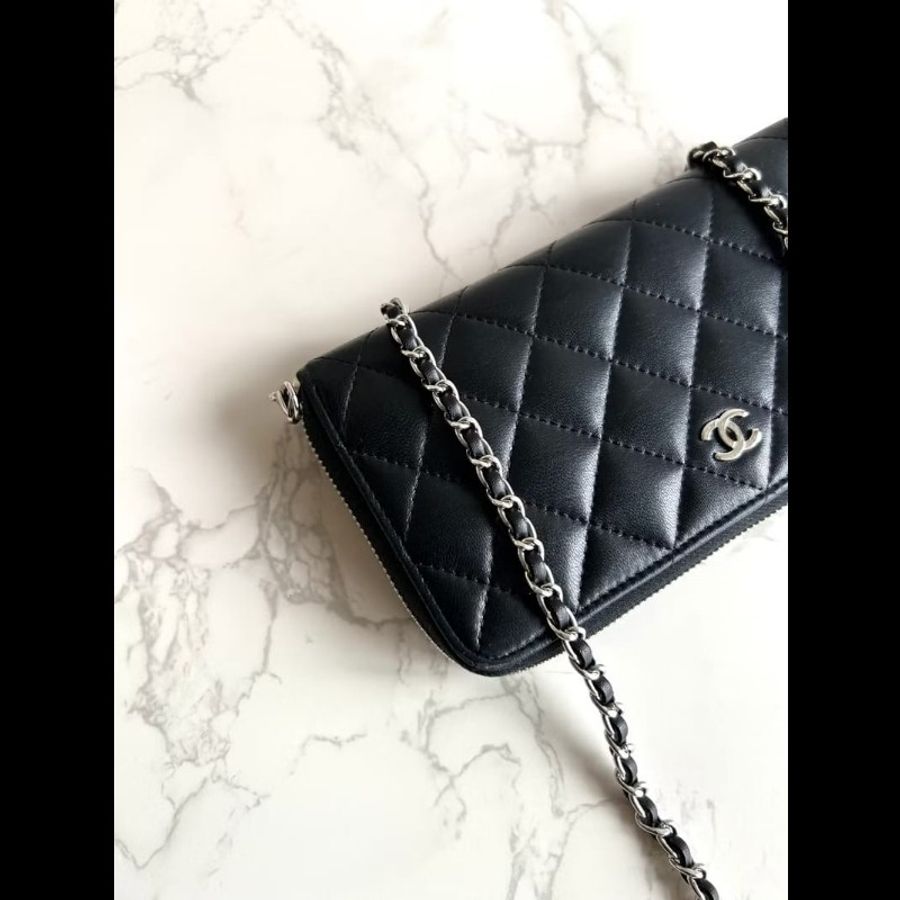 【LA LUNE】絕版古董包 Chanel黑色WOC皮革包 側背包 斜背包 中古二手包 長夾-4
