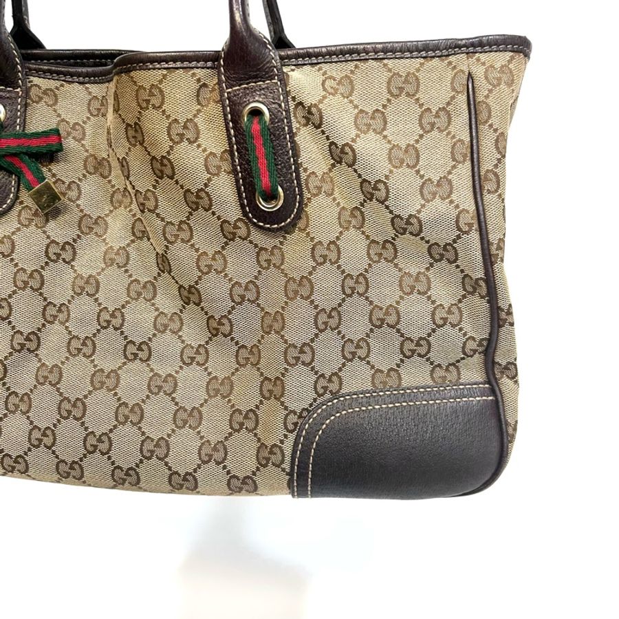 🥨超優惠GUCCI Princey Tote緹花布拚綠紅綠蝴蝶結托特包163805-21