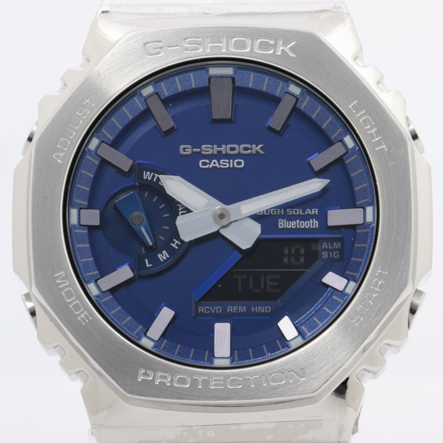 卡西歐 G-SHOCK 全金屬 2100 系列 GMB2100AD2AJF 男士手錶，藍銀色-0