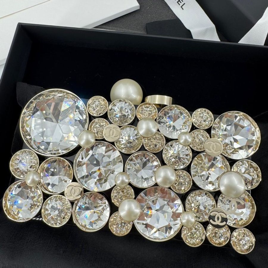 Chanel 2025/26 Plexi, Strass, Imitation Pearls & Gold-Tone Metal Black, Rhinestone & Golden Evening Bag-1
