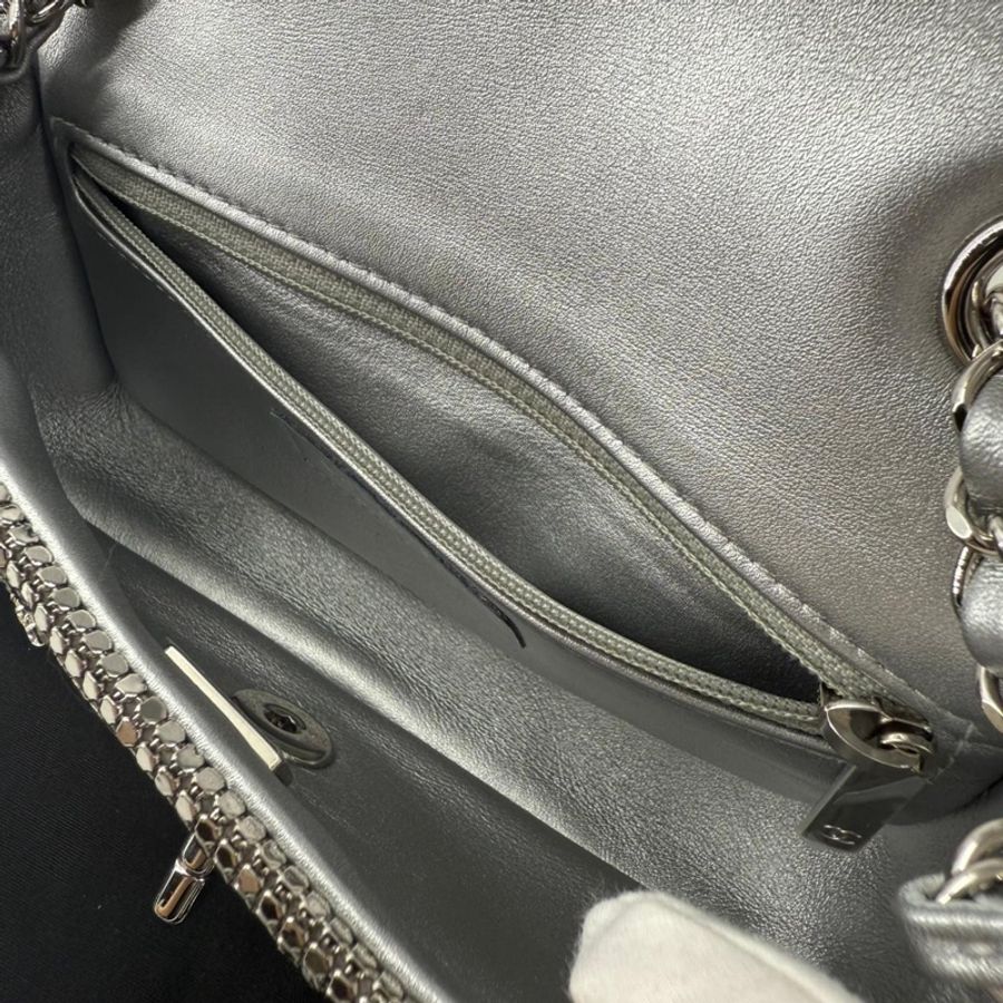 Chanel 2022 Rhinestone Strass & Metal Mini Flap Bag with Silver Tone Hardware-13