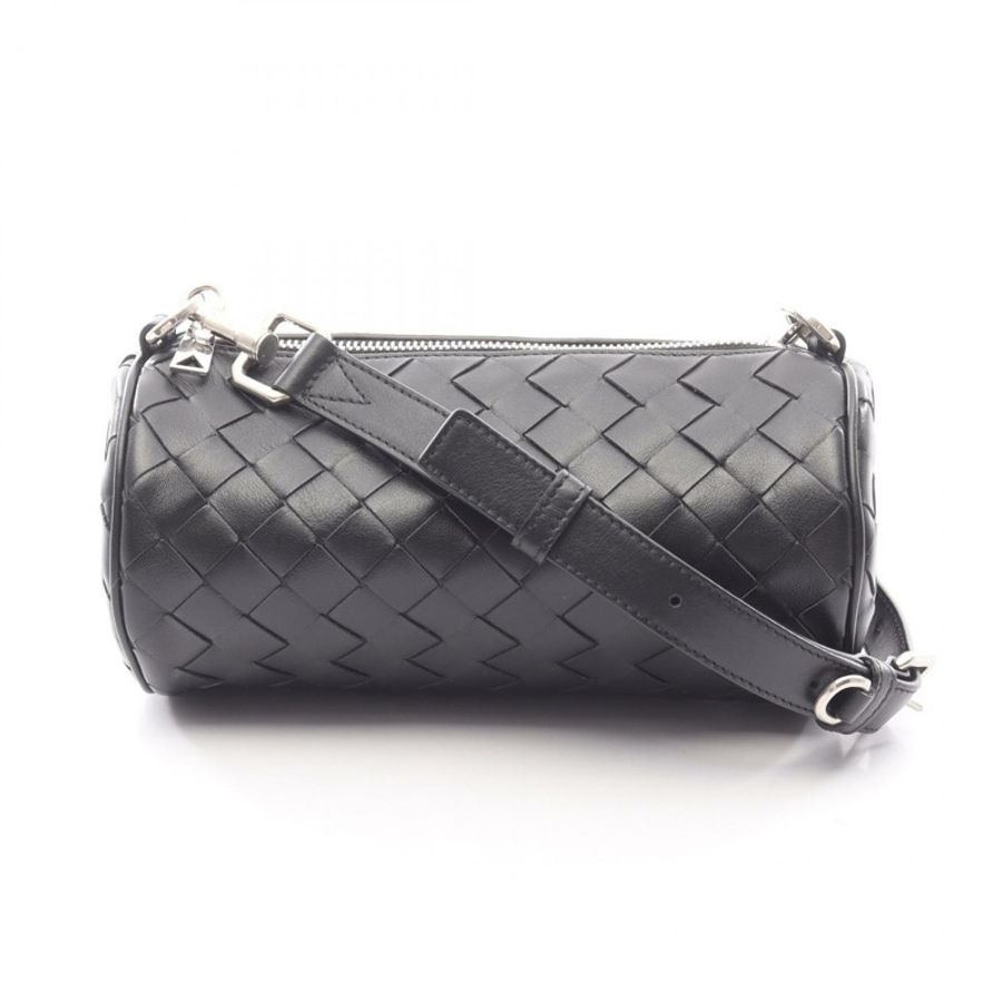 BOTTEGA VENETA Intrecciato 桶形斜背單肩包 777391 皮革 黑色 BV-0
