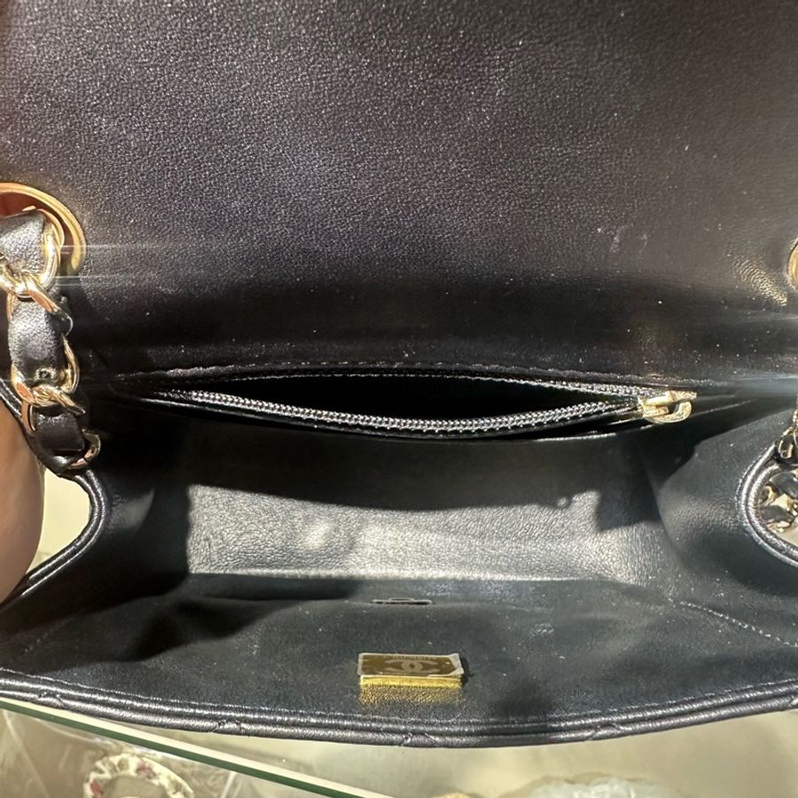 CHANEL香奈儿 Classic Flap CF 25S 淡金扣方胖子 皮穿链 菱格 羊皮 斜挎包单肩包-7