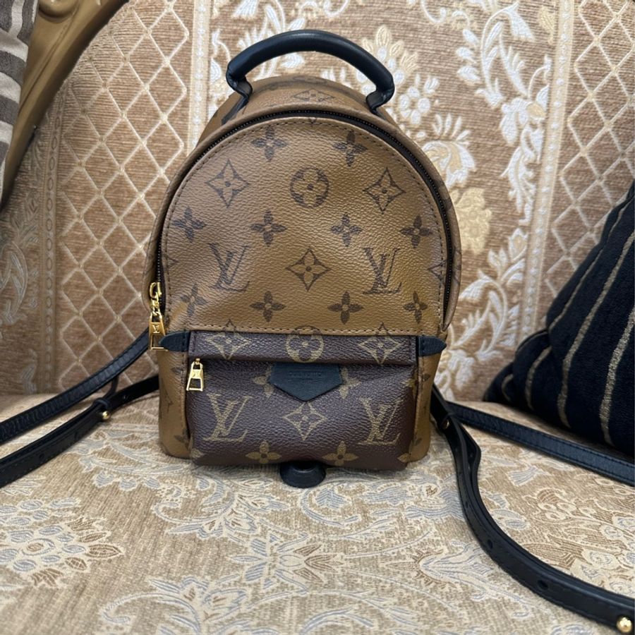 LV 雙色原花金釦Palm springs Mini小書包 M44873-0