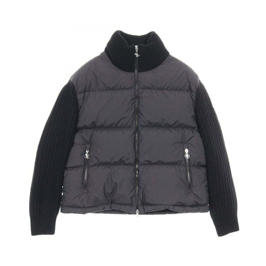 MONCLER 開襟羊毛衫羽絨外套 #S 聚酯黑色二手女款-0