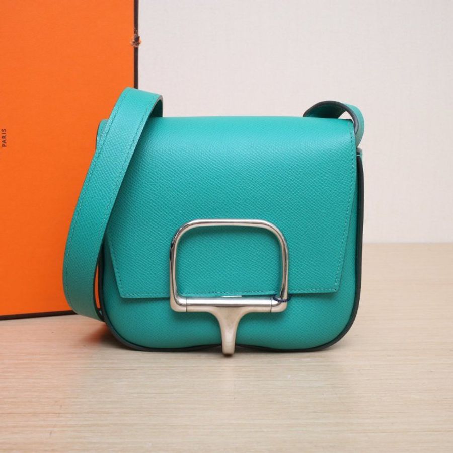 HERMES dellacavalleriaMini18O6帝王綠Epsom皮B刻銀扣肩背包-0