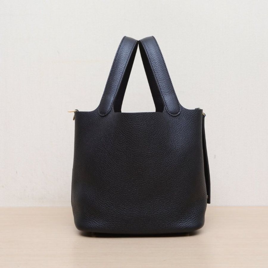 HERMES Picotin菜籃子2289黑色TC皮W刻金扣肩背包-4