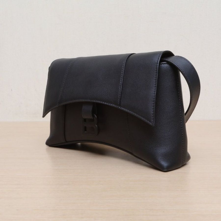 BALENCIAGA DOWNTOWN單肩斜挎包XS黑色牛皮黑扣肩背包-3