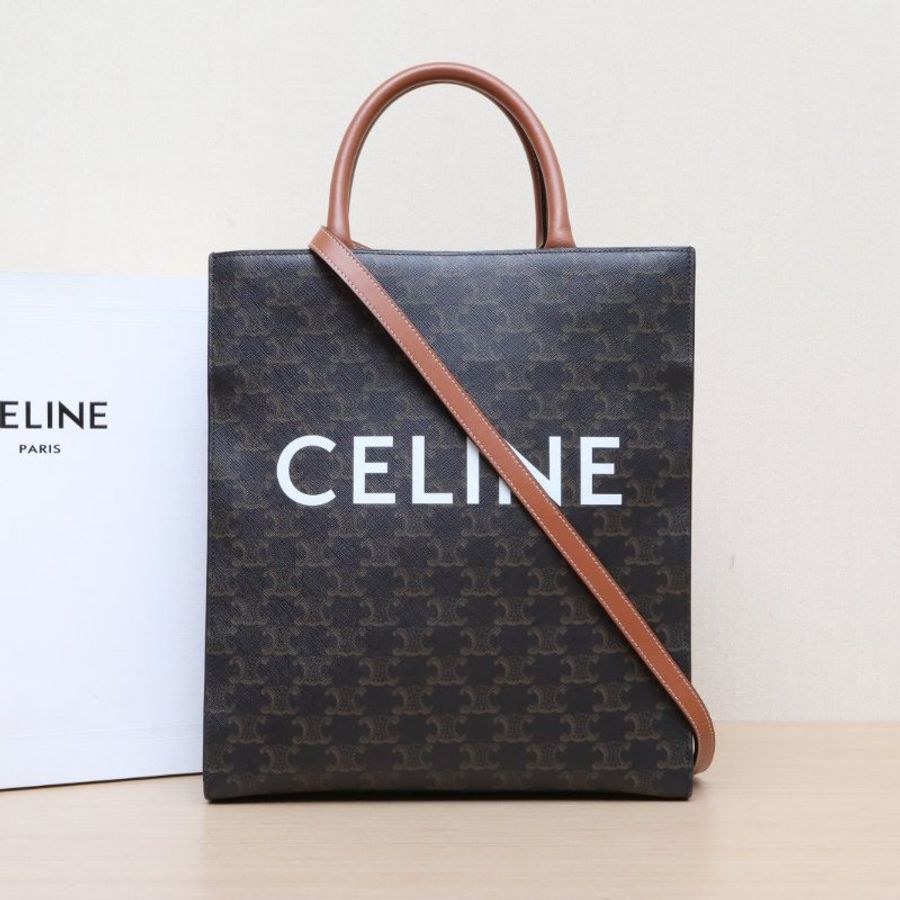 CELINE Cabas豎款手袋小號凱旋門印花褐色人造革肩背包-0