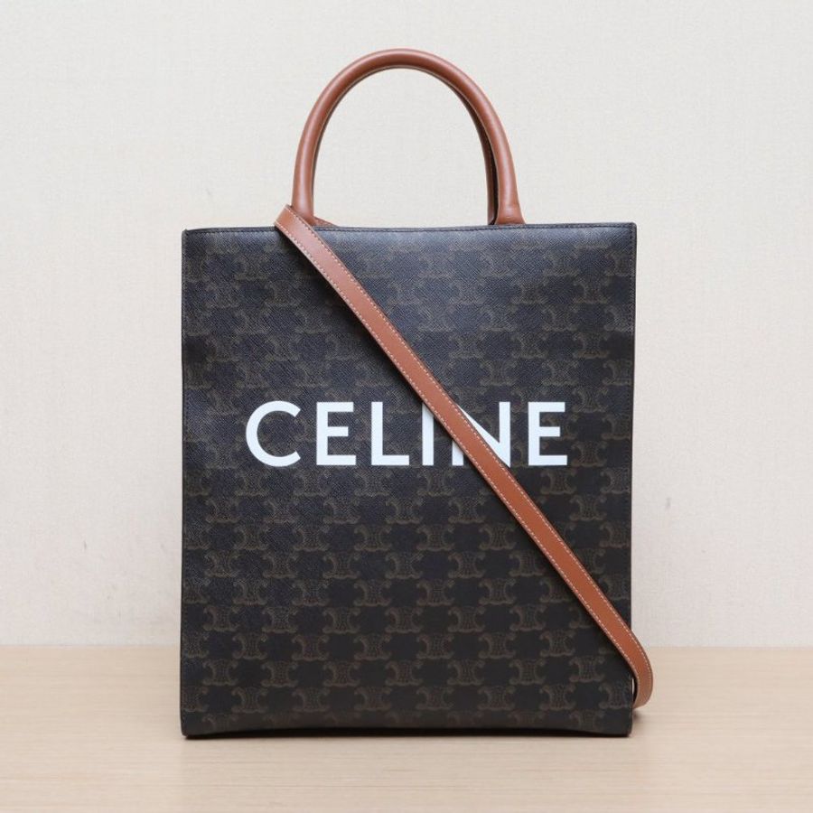 CELINE Cabas豎款手袋小號凱旋門印花褐色人造革肩背包-1