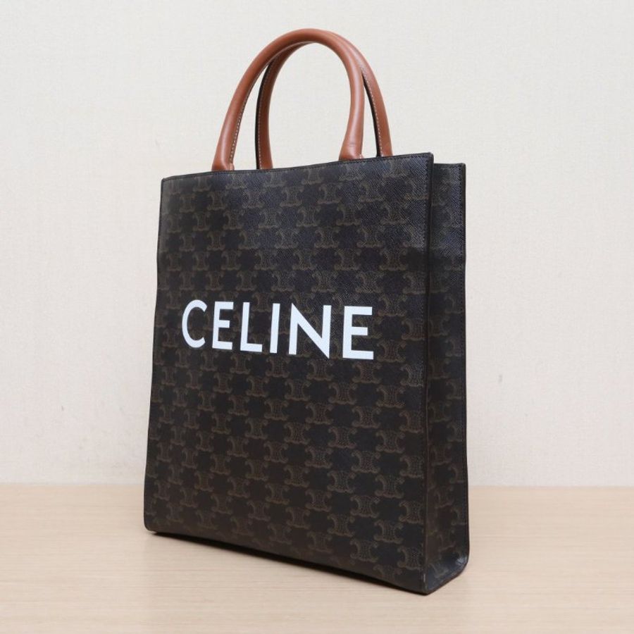 CELINE Cabas豎款手袋小號凱旋門印花褐色人造革肩背包-4