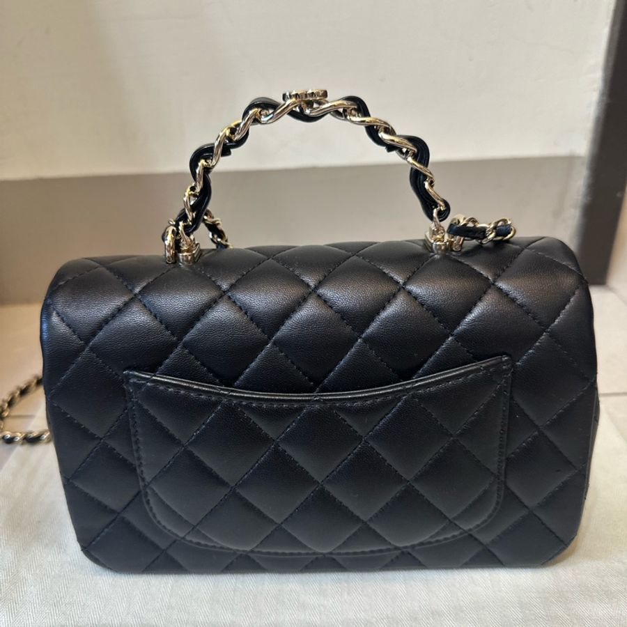 「全新收藏品」Chanel23K黑淡金手柄mini CF handle 閒置全新品-8