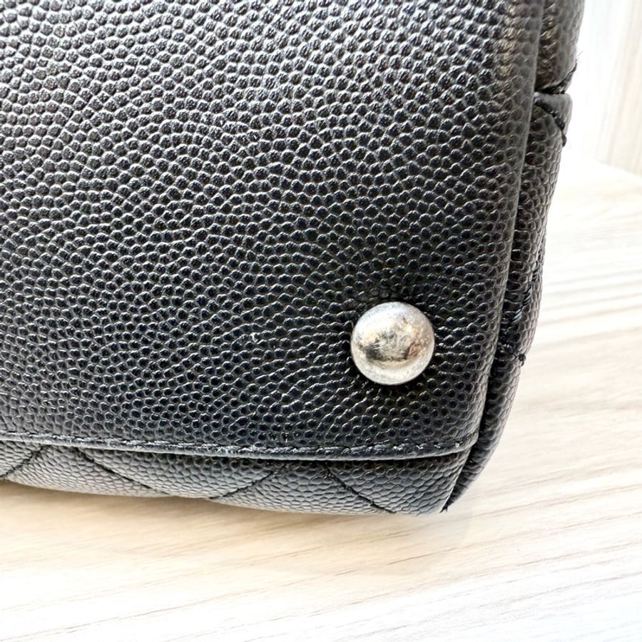 CHANEL黑荔枝銀釦拚蜥蜴皮手把coco handle28-22