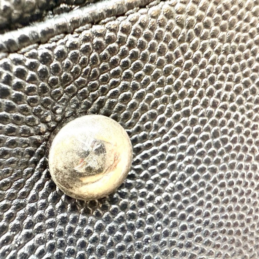 CHANEL黑荔枝銀釦拚蜥蜴皮手把coco handle28-26