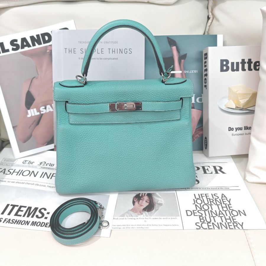 Hermès Kelly28 馬卡龍藍銀扣 Stamp T-0