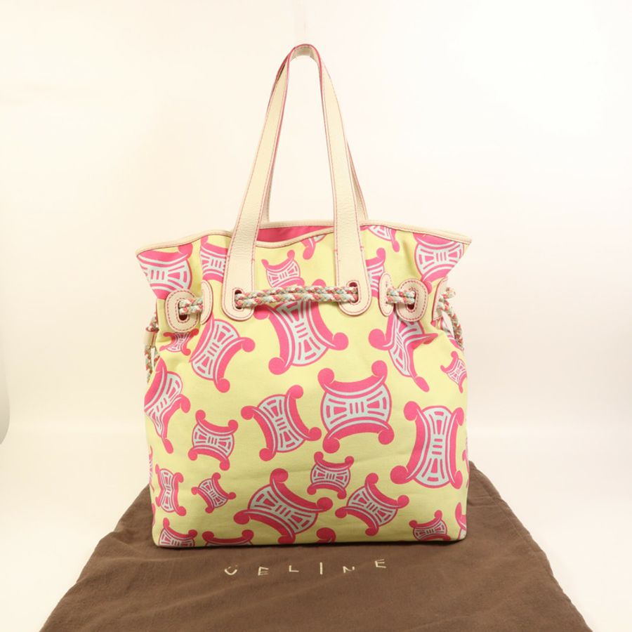 CELINE 帆布Macadam Tote銀扣肩背袋-9