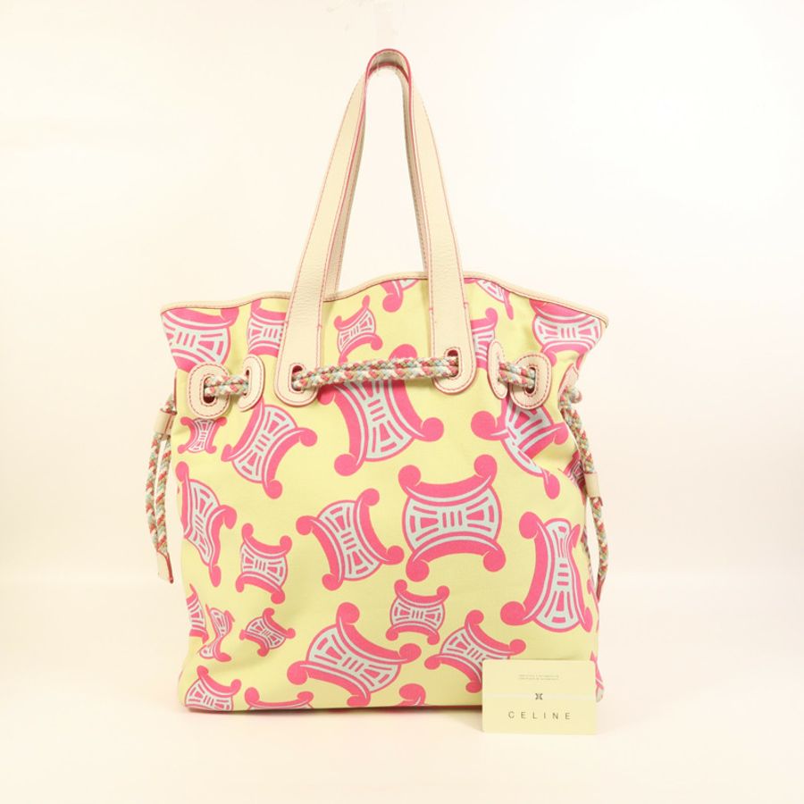 CELINE 帆布Macadam Tote銀扣肩背袋-10
