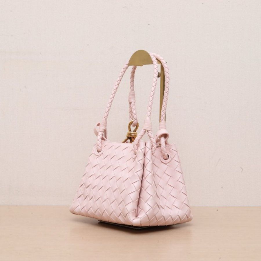 BOTTEGA VENETA 粉色羊皮Parachute降落傘包可拆卸肩帶磁扣開合小號20肩背包-4