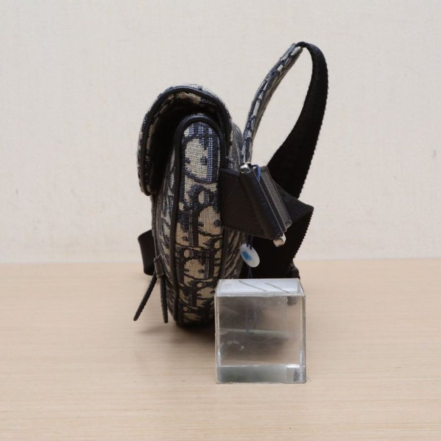 DIOR SADDLE馬鞍胸包迷你21藍色帆布銀扣2021Oblique印花肩背包-4
