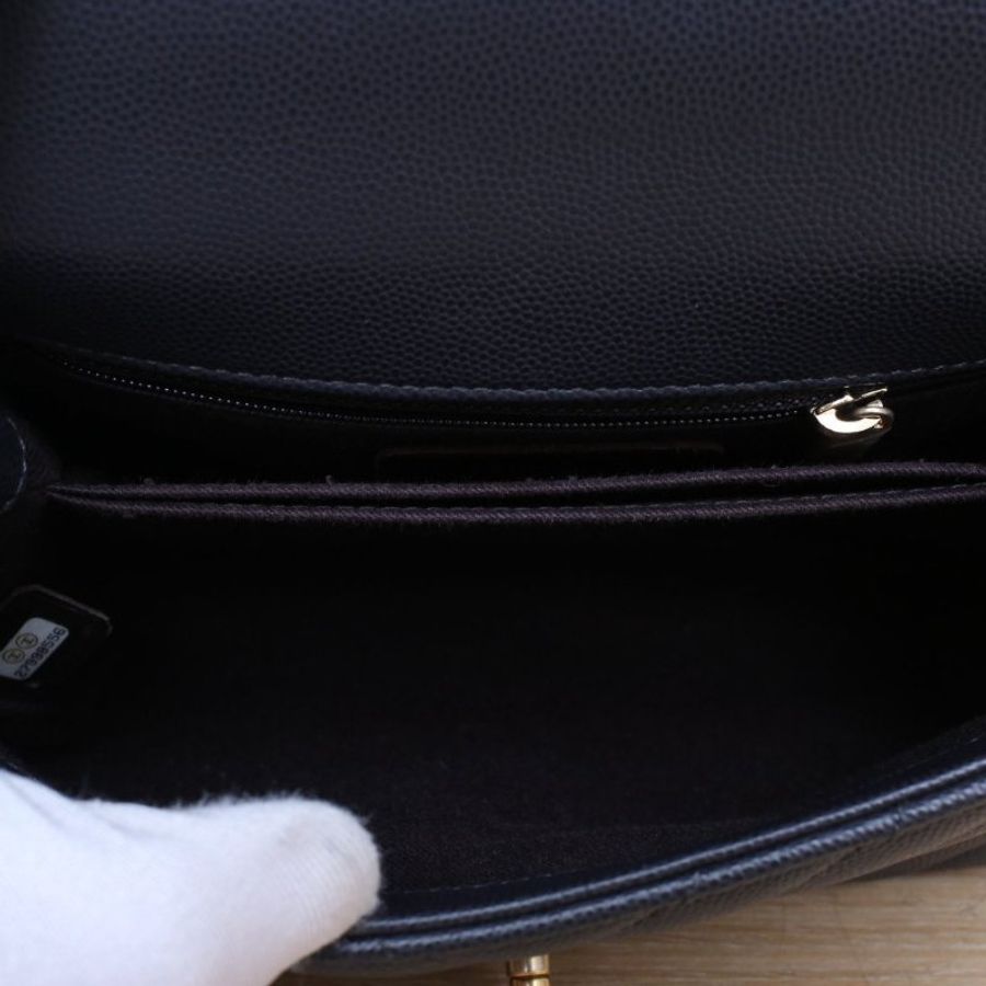 CHANEL CocoHandle小號24灰色荔枝牛皮27開金扣肩背包-4