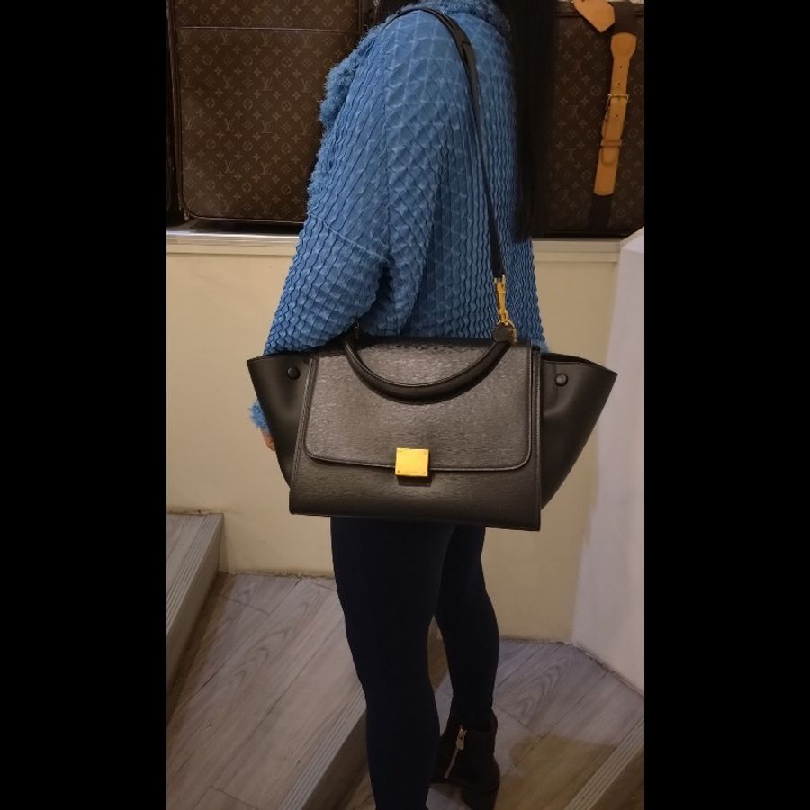 Celine 黑皮金釦兩用包 鞦韆包 28-2