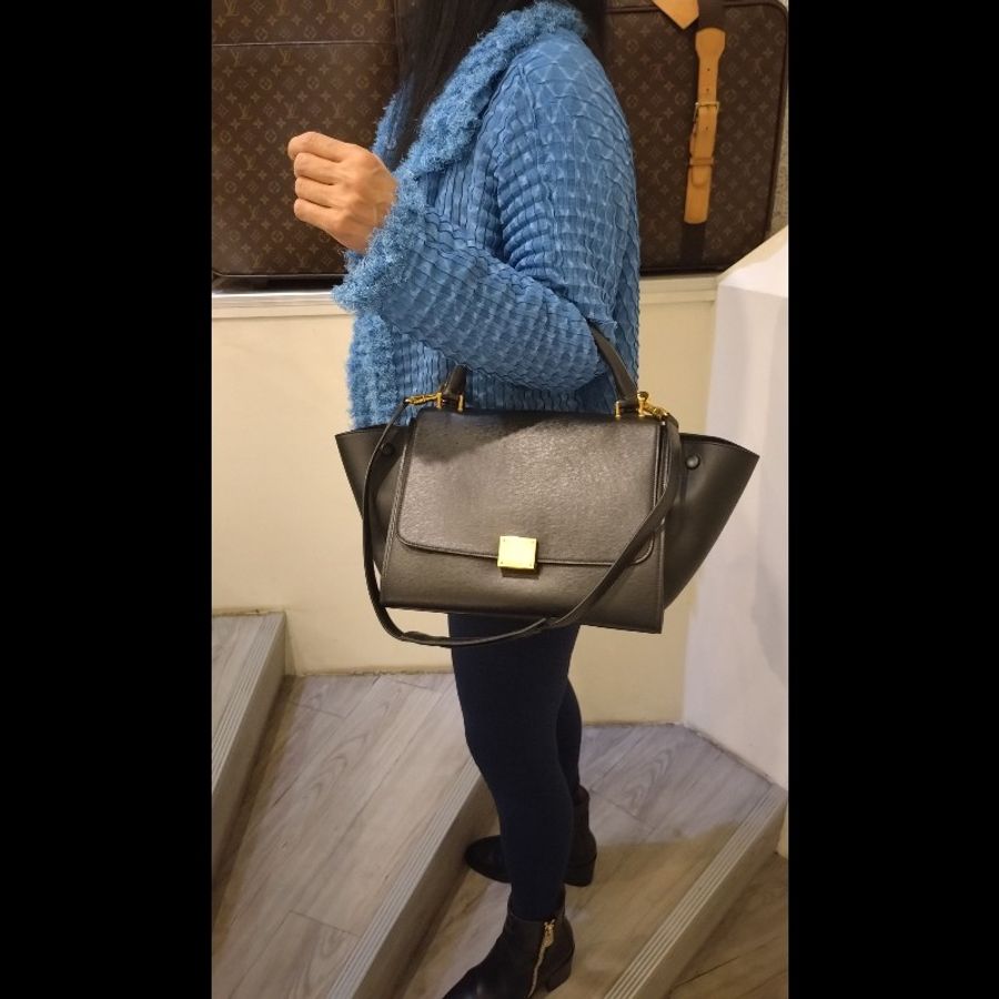 Celine 黑皮金釦兩用包 鞦韆包 28-3