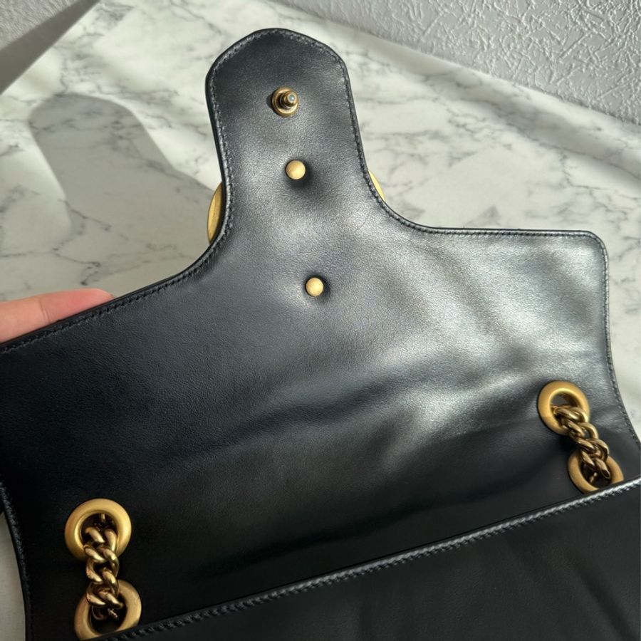 Gucci黑色金雙G marmont 30鏈包-17