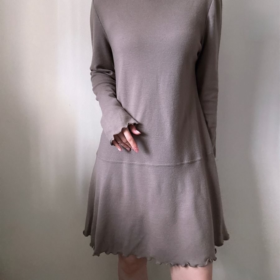 Chloe 羊毛連身裙 42 約M-L 花邊喇叭袖 A字裙-3