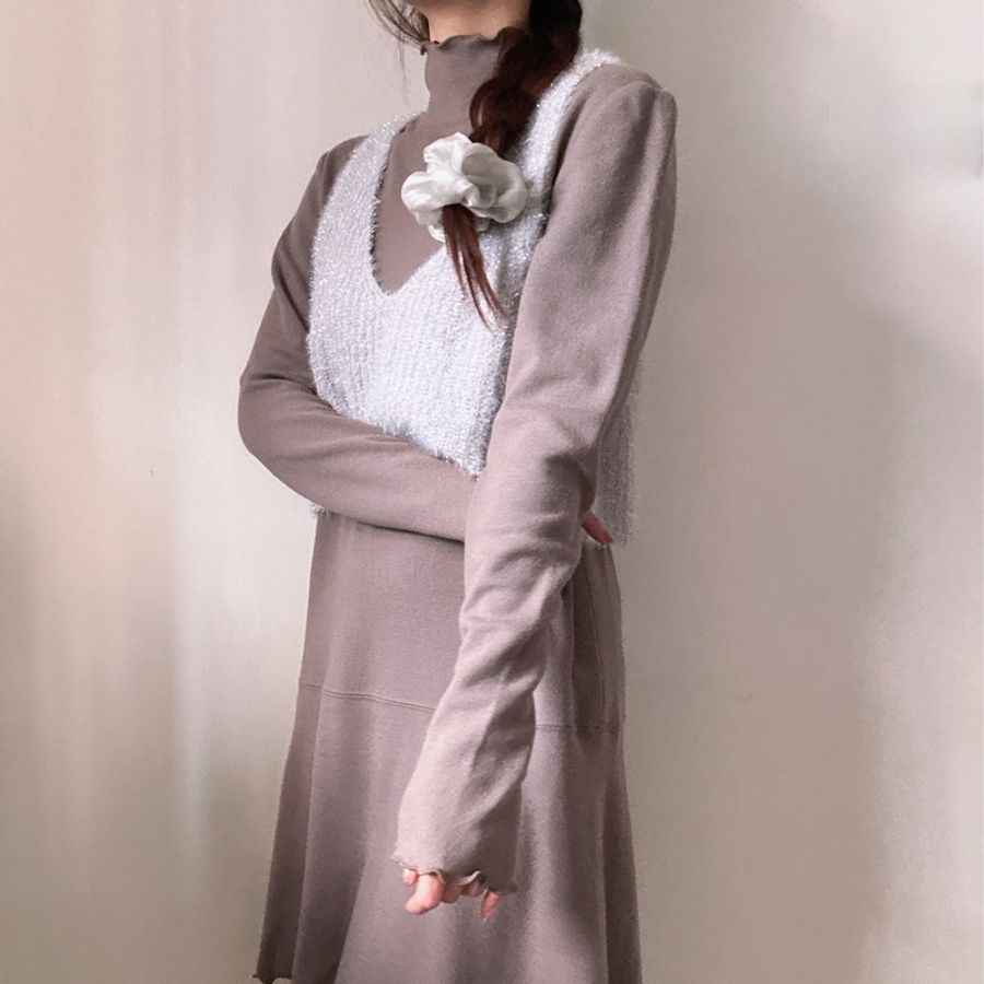 Chloe 羊毛連身裙 42 約M-L 花邊喇叭袖 A字裙-4