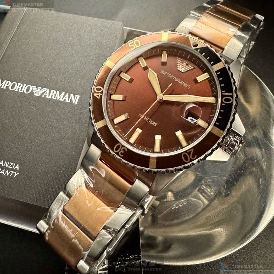 ARMANI手錶,編號AR00083,42mm古銅色錶殼,金銀相間錶帶款-8