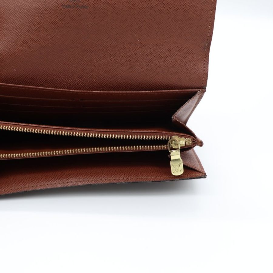 Louis Vuitton 路易威登 Monogram Portefeuille Sarah 老花棕色 帆布 金扣長錢包 長夾-10