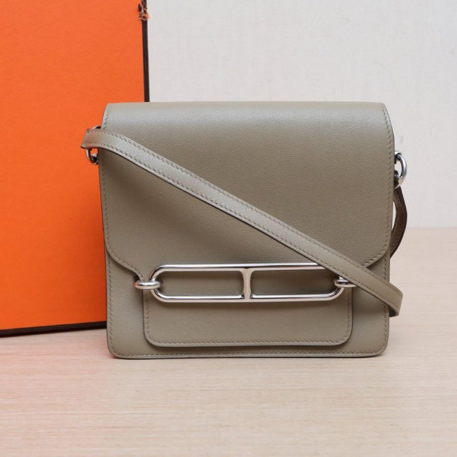 HERMES Roulis豬鼻子198Q馬爾法米色Swift皮B刻銀扣肩背包-0