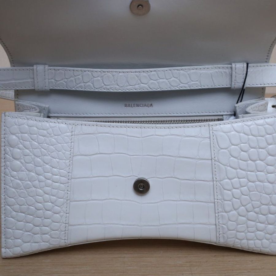 BALENCIAGA DOWNTOWN單肩斜挎包XS鱷魚壓紋白色牛皮肩背包-2
