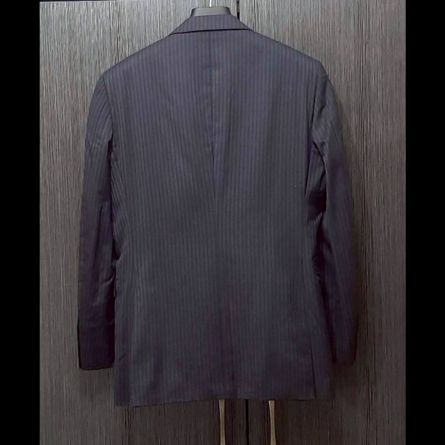 (日本製MIJ)絕版BURBERRY 博柏利 BLACK LABEL 黑標 男灰色條紋混羊毛成套西裝40R-1
