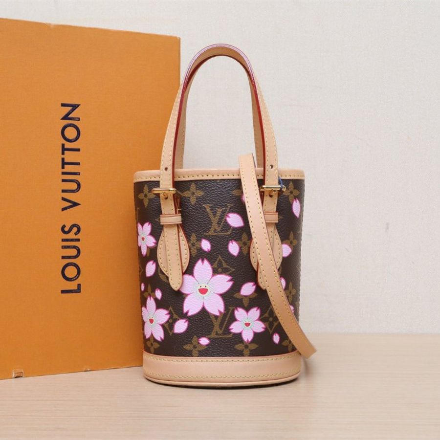 LOUIS VUITTON LVx村上隆聯名款cherryblossom櫻花系列水桶包老花PVC晶片肩背包-0