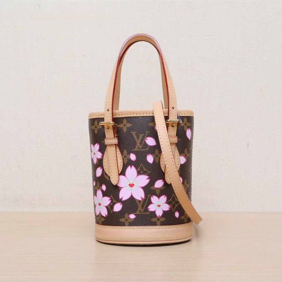 LOUIS VUITTON LVx村上隆聯名款cherryblossom櫻花系列水桶包老花PVC晶片肩背包-1