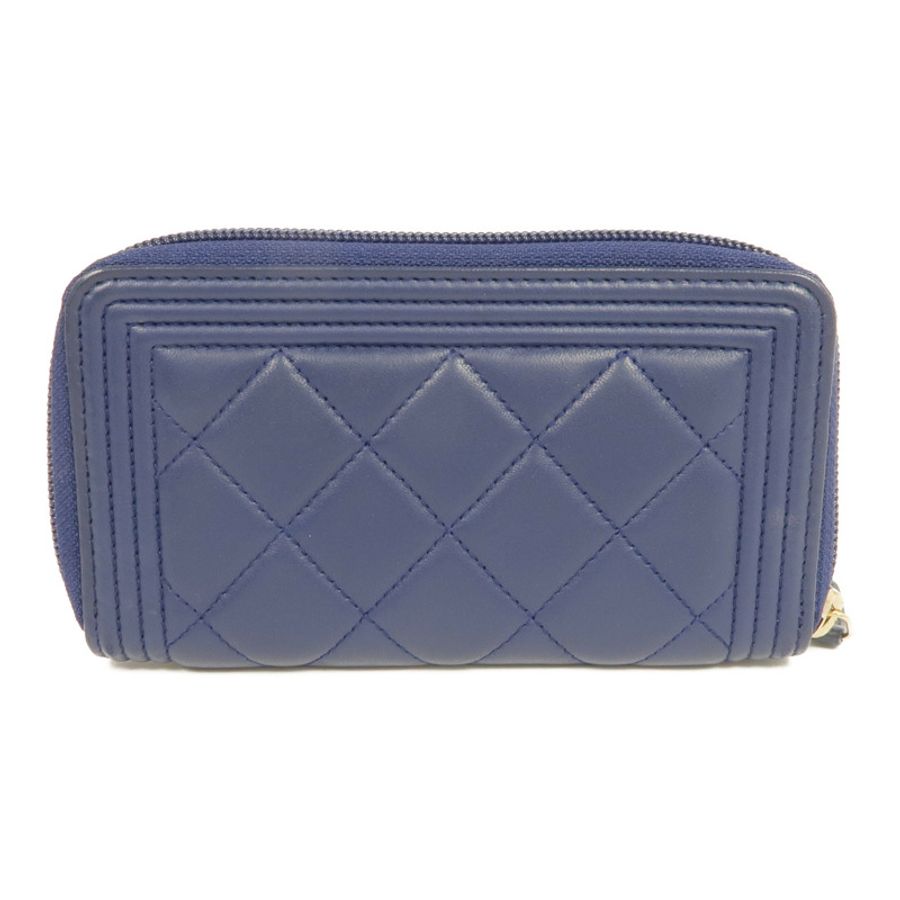 CHANEL 羊皮皮革Boy Zipped Wallet金扣錢包-1