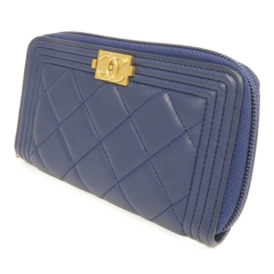 CHANEL 羊皮皮革Boy Zipped Wallet金扣錢包-2