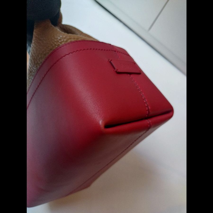 Fendi 駝+紅皮拚色皮革直式肩側包-13