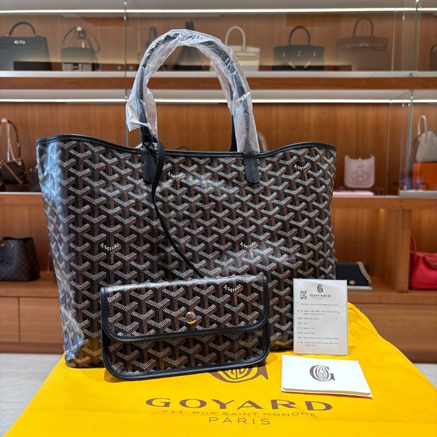 【現貨|法式人氣款】Goyard Saint Louis PM|黑色經典帆布 × 真皮提把|超能裝子母購物包|全新品-5