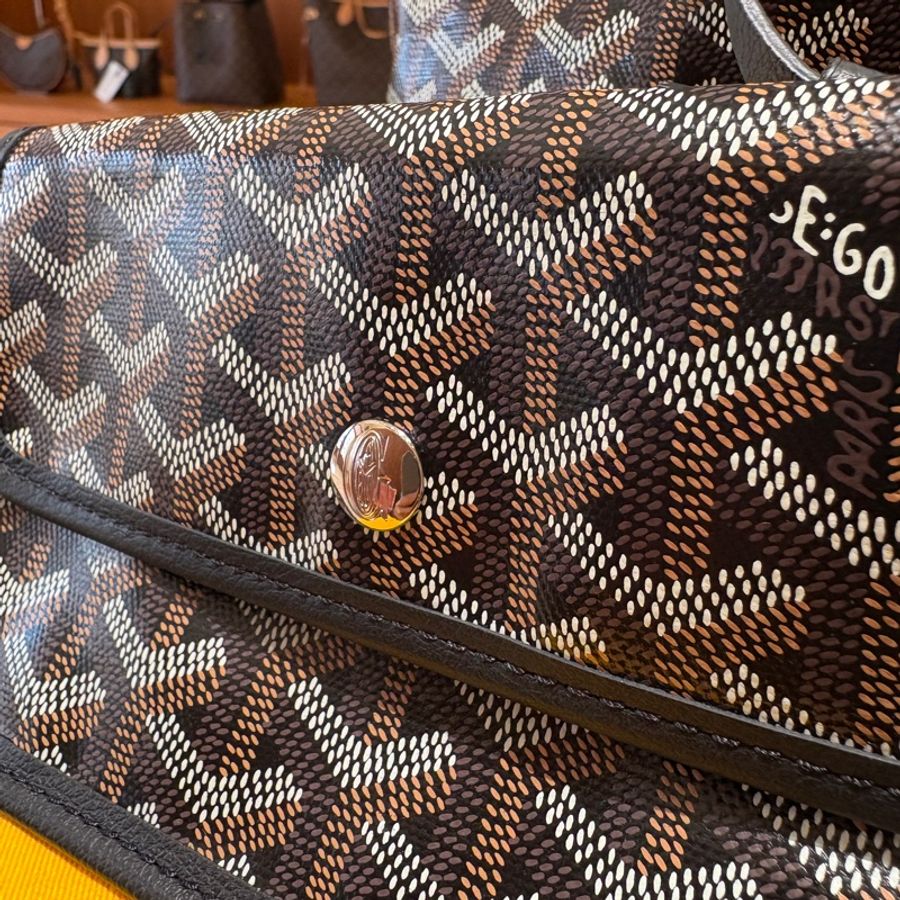 【現貨|法式人氣款】Goyard Saint Louis PM|黑色經典帆布 × 真皮提把|超能裝子母購物包|全新品-10