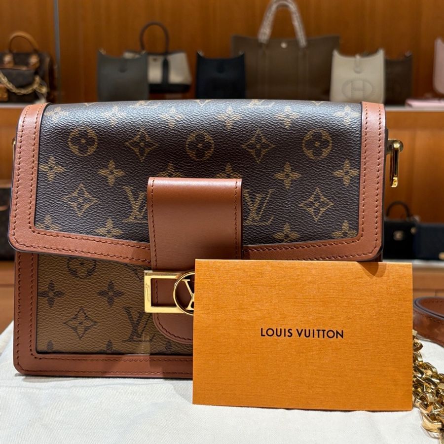 【現貨|復古新經典】Louis Vuitton Dauphine MM 肩背包|老花拼色設計|LV金釦磁扣開闔|可調式肩背斜背兩用-0